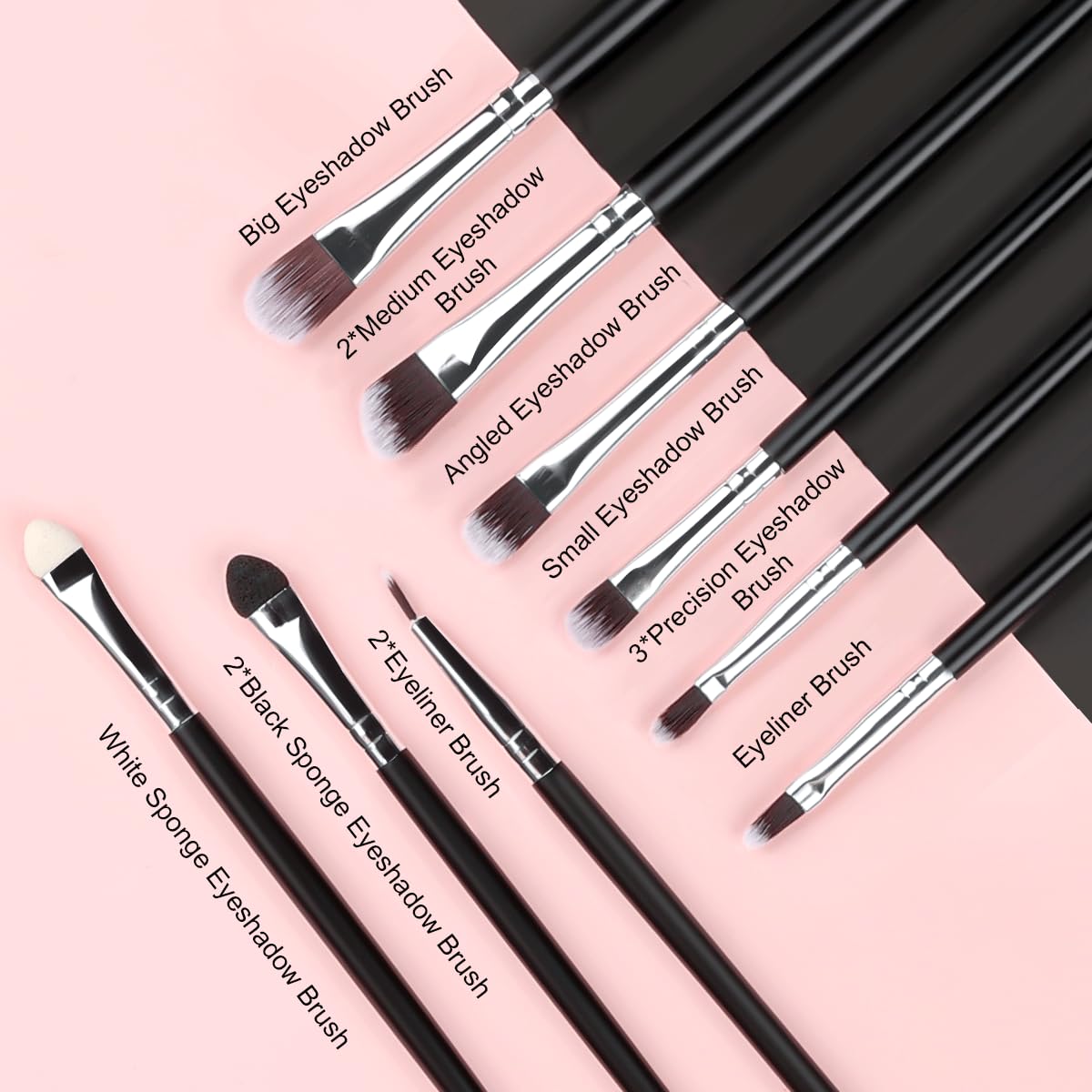 SOLVE selection of eye brushes arranged to show precision tools for eyeshadow and blending