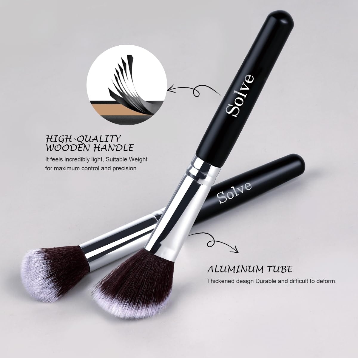 SOLVE all 32 brushes laid flat displaying variety and convenience for full-face routines