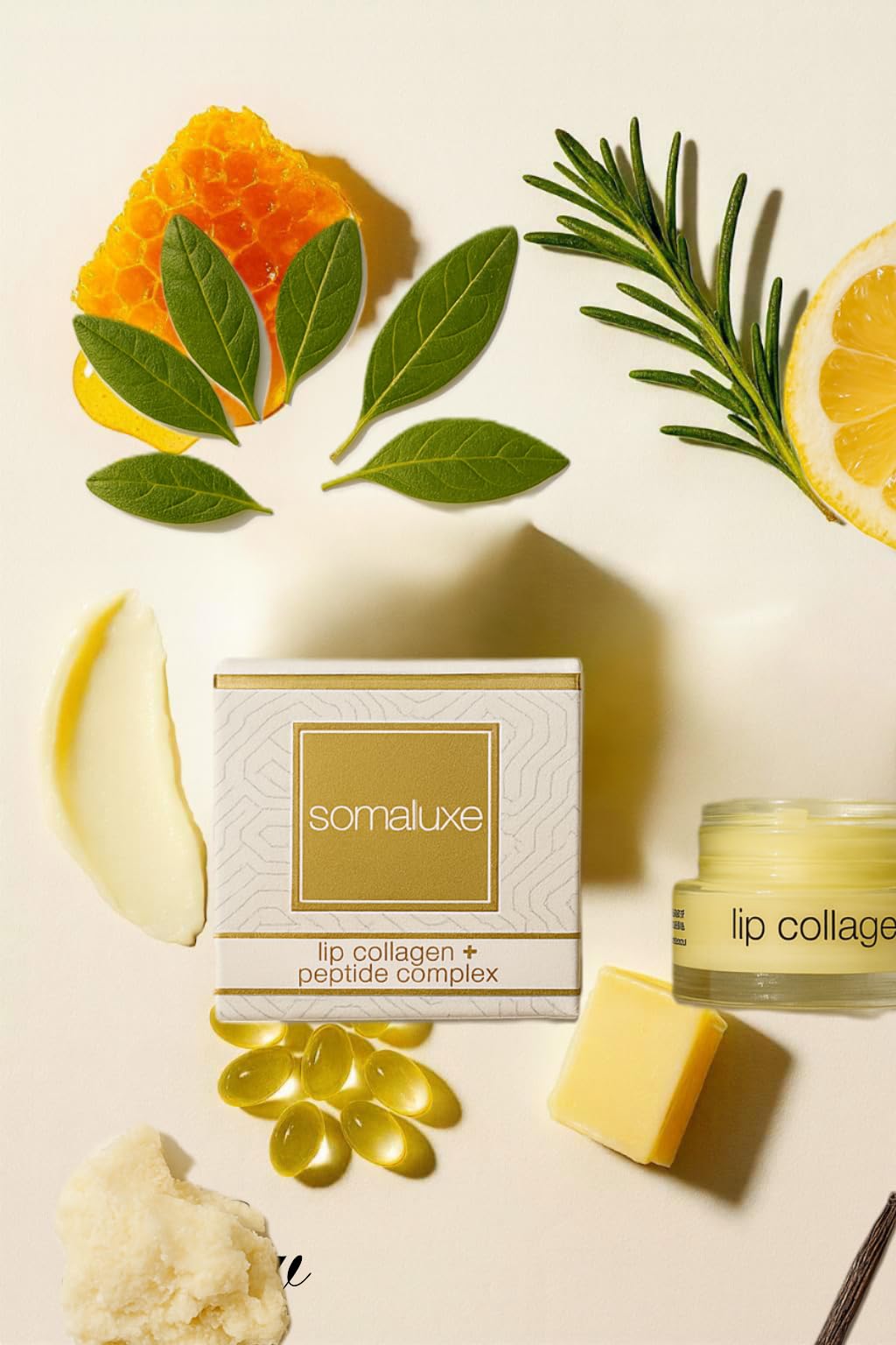 Somaluxe applied on lips in lifestyle scene for natural-enhancing effect