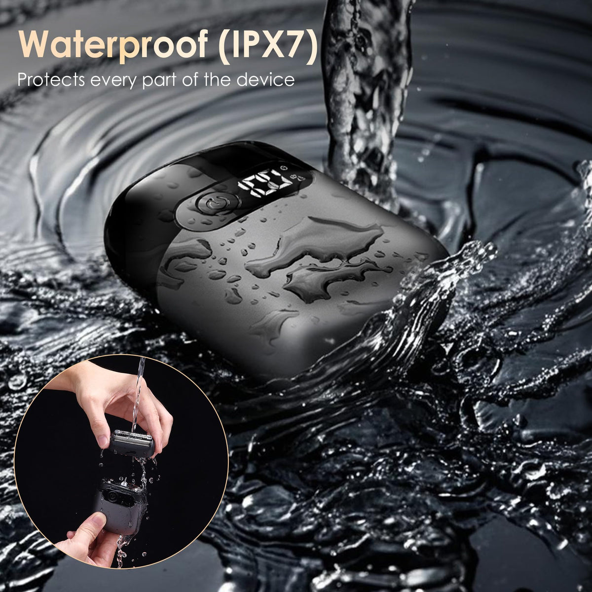 Sonatraxs rinsed under water with foam illustrating wet shaving convenience