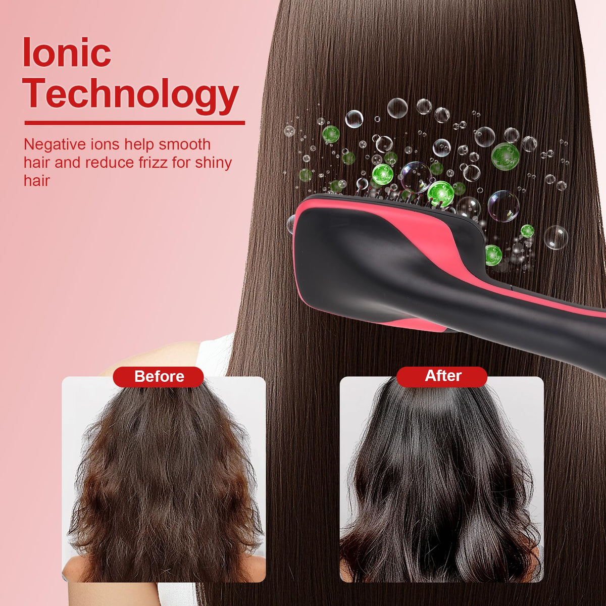 Sonew brush dryer in use on long hair delivering smoother, shinier finish