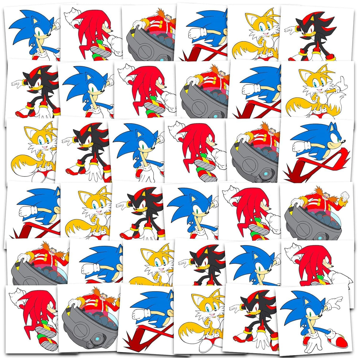 Sonic The Hedgehog close-up tattoo sheet detail with clear colorful designs benefit clarity