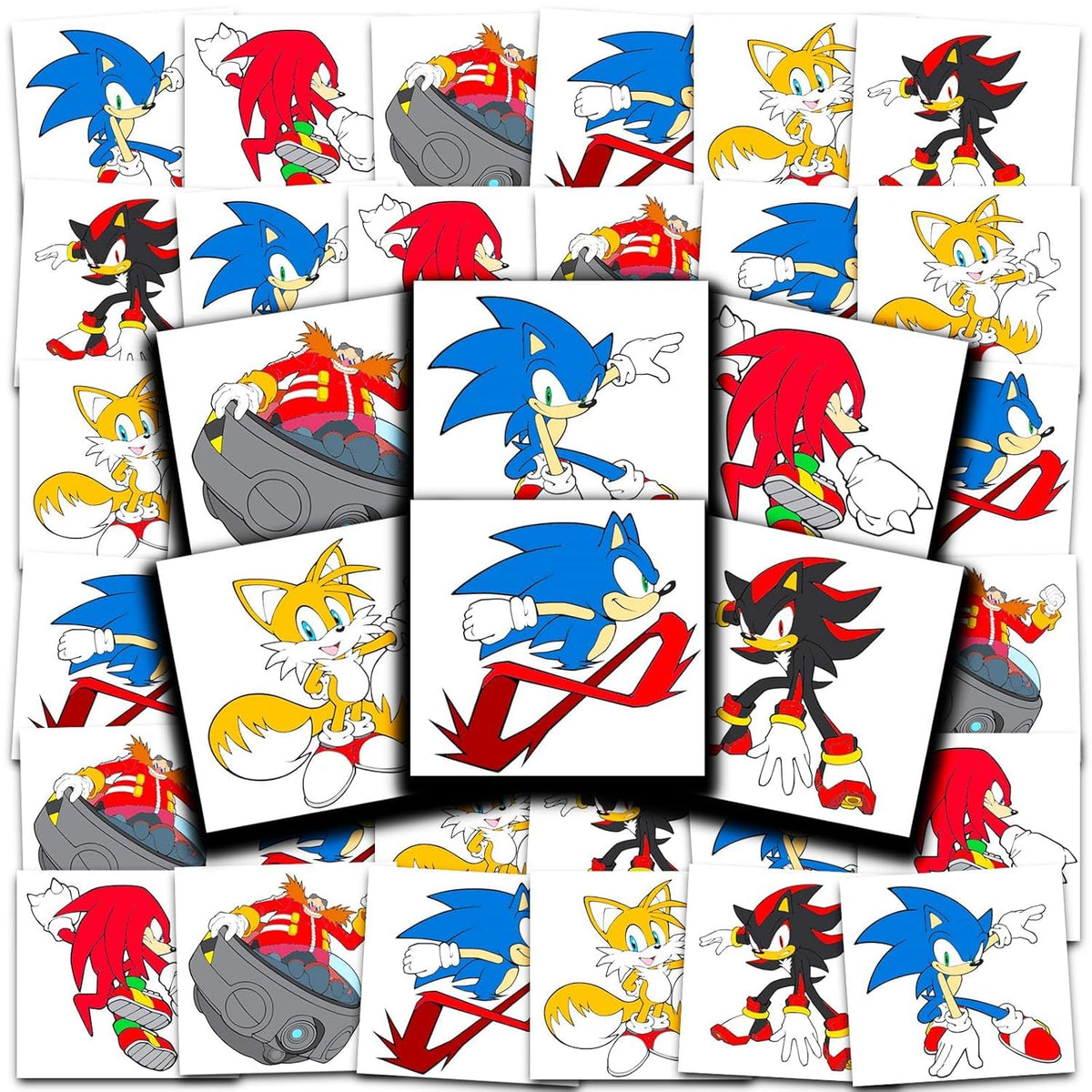 Sonic The Hedgehog tattoos inside party bag with eggs showing convenient party-ready benefit