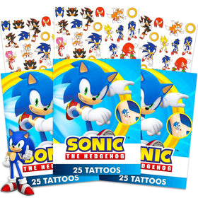 Sonic The Hedgehog three tattoo sheets showing characters and designs for parties
