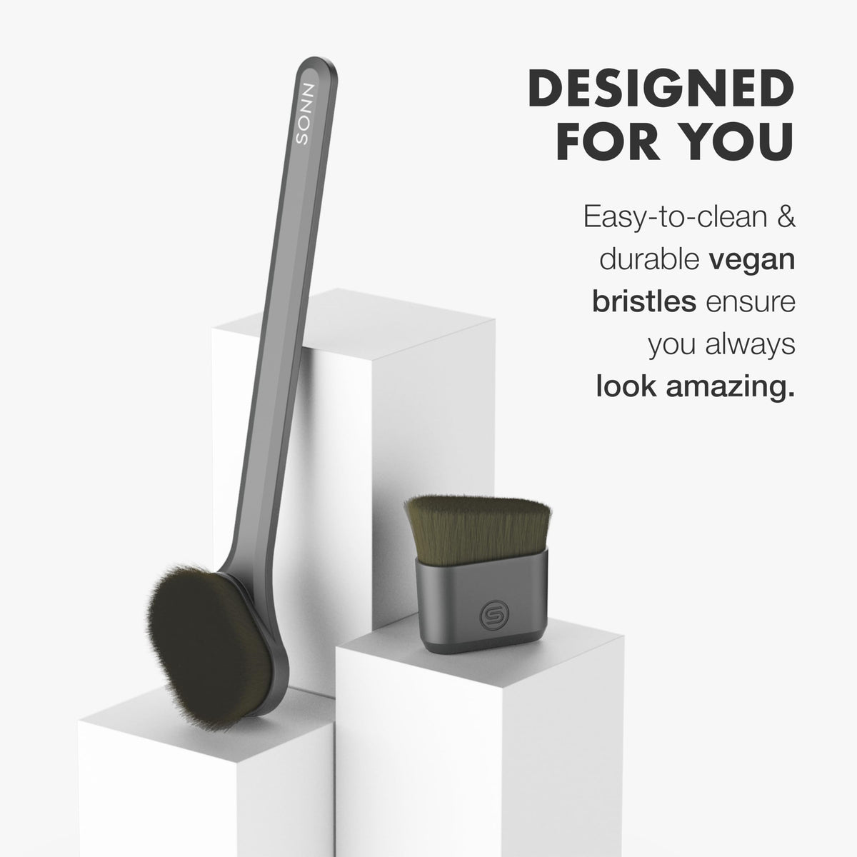 SONN brush bristle close-up showing vegan fibers for gentle application