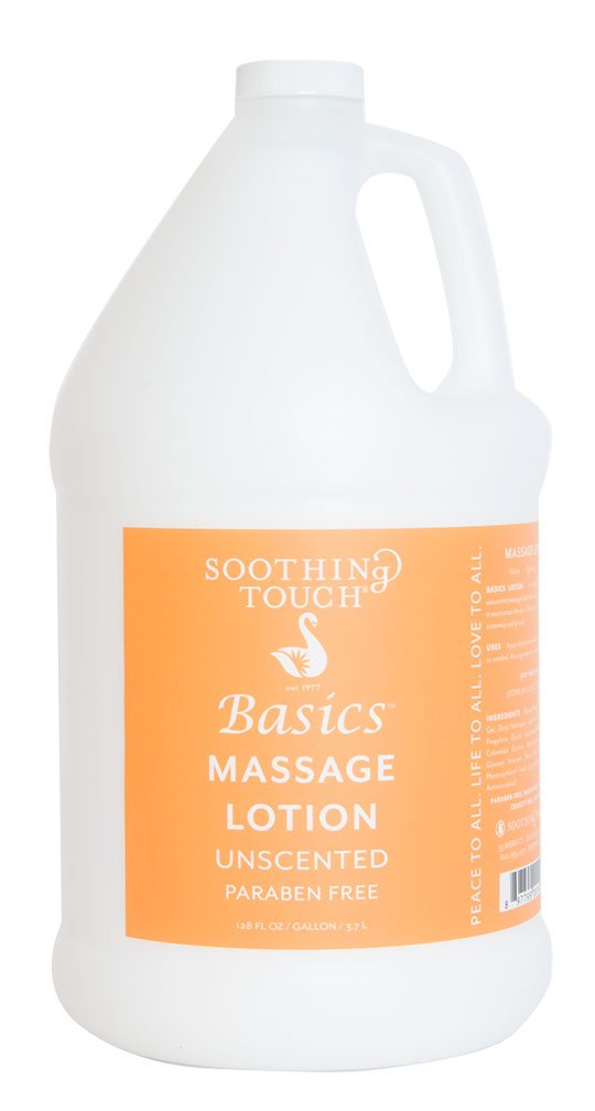 Soothing Touch one-gallon bottle front label showing professional unscented lotion benefit