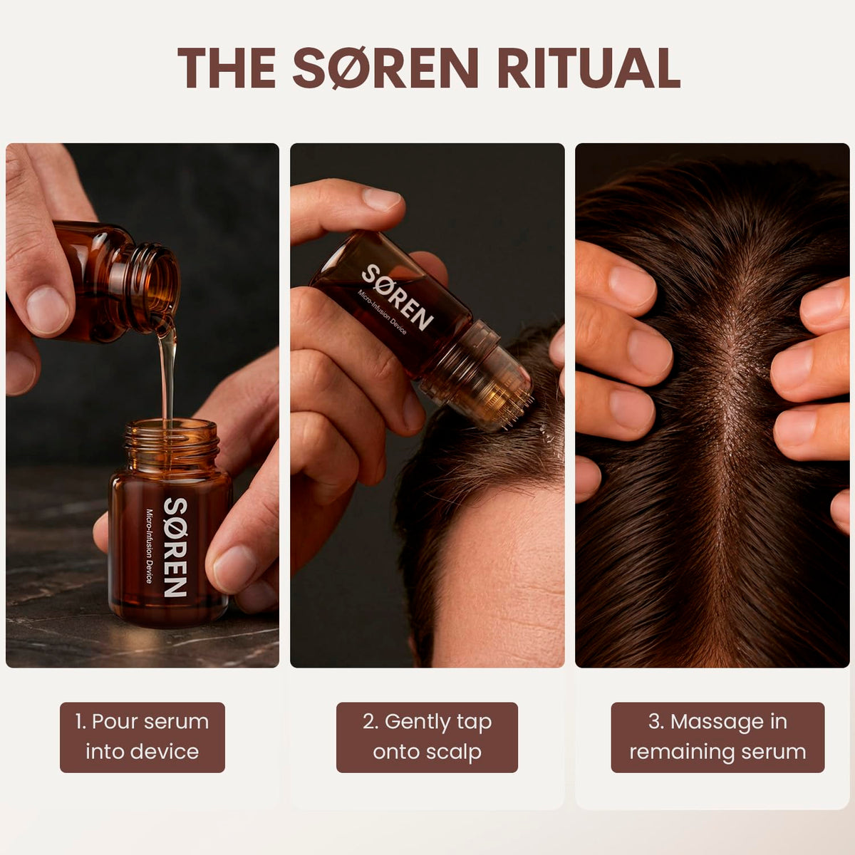 SØREN sealed 5ml serum vial with disposable head showing hygienic single-use