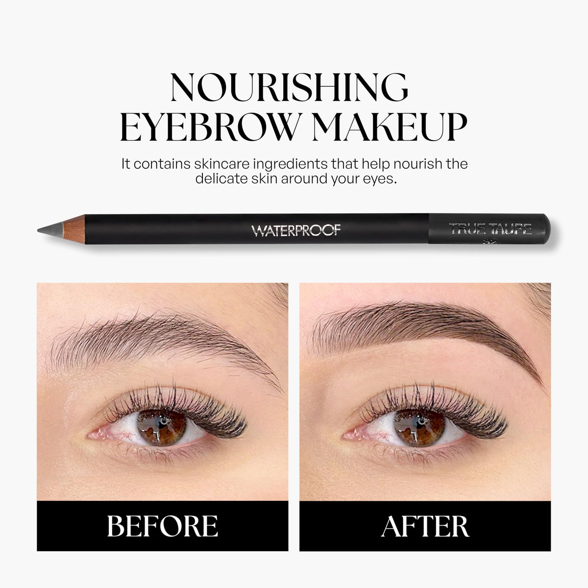 SORMÉ eyebrow pencil in a makeup kit flatlay, convenient for touchups on the go