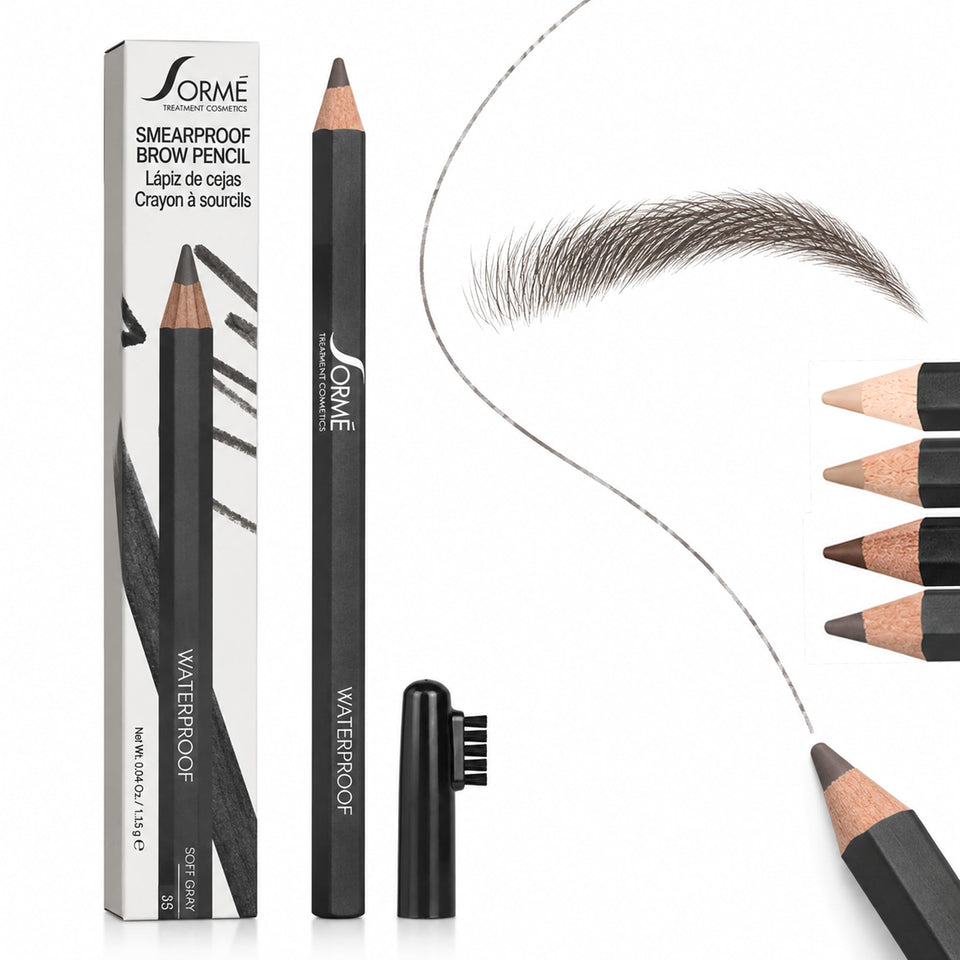 SORMÉ front packaging showing pencil and spoolie, compact travel-friendly brow tool