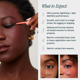 SOSHE liner applied close to lashline demonstrating clean, smudge-resistant definition