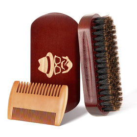 Sosoon beard brush front view showing bristles and walnut wood handle for smoother styling