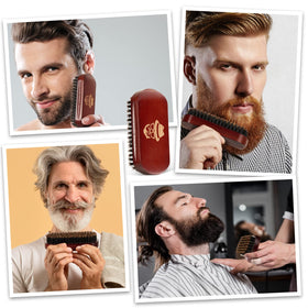 Sosoon beard brush held in hand demonstrating size and easy control while grooming
