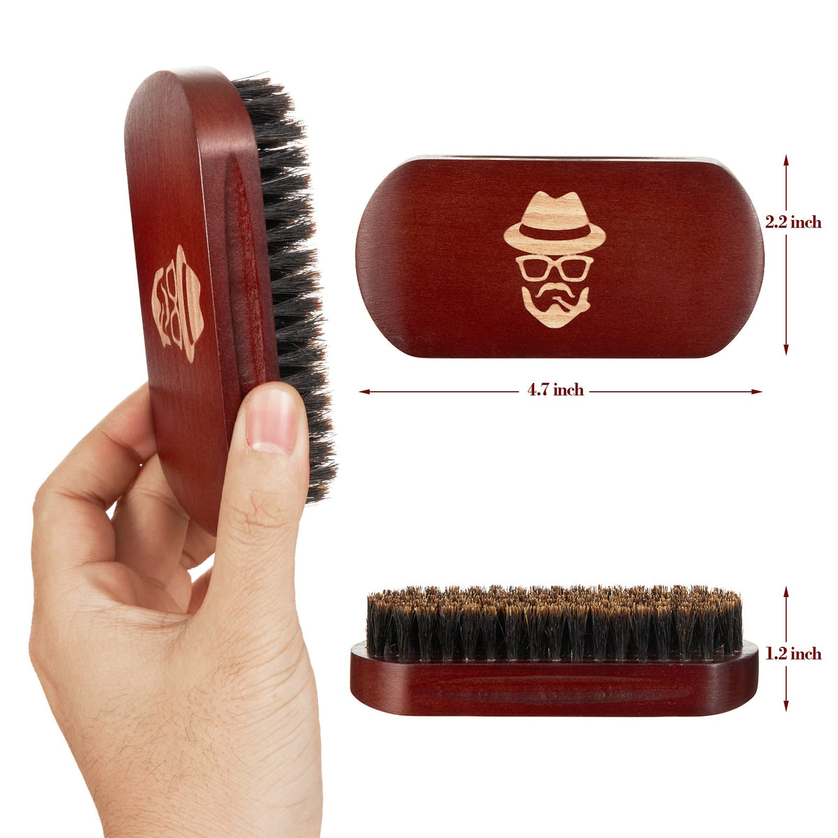 Sosoon beard brush side profile of black walnut-style handle offering comfortable grip