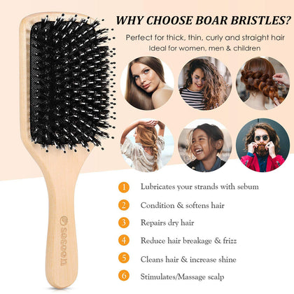 Sosoon boar bristle close-up distributing natural oils for shine