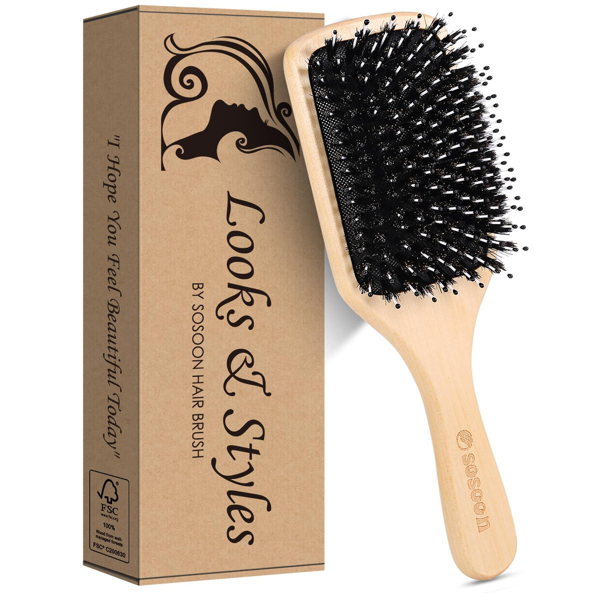 Sosoon brush in use on curly hair gently detangling without breakage