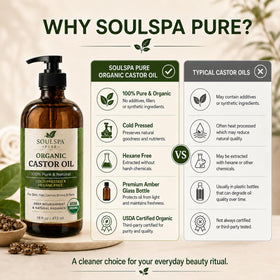 SOULSPA PURE bottle beside a measuring tape illustrating the 16 fl oz size benefit