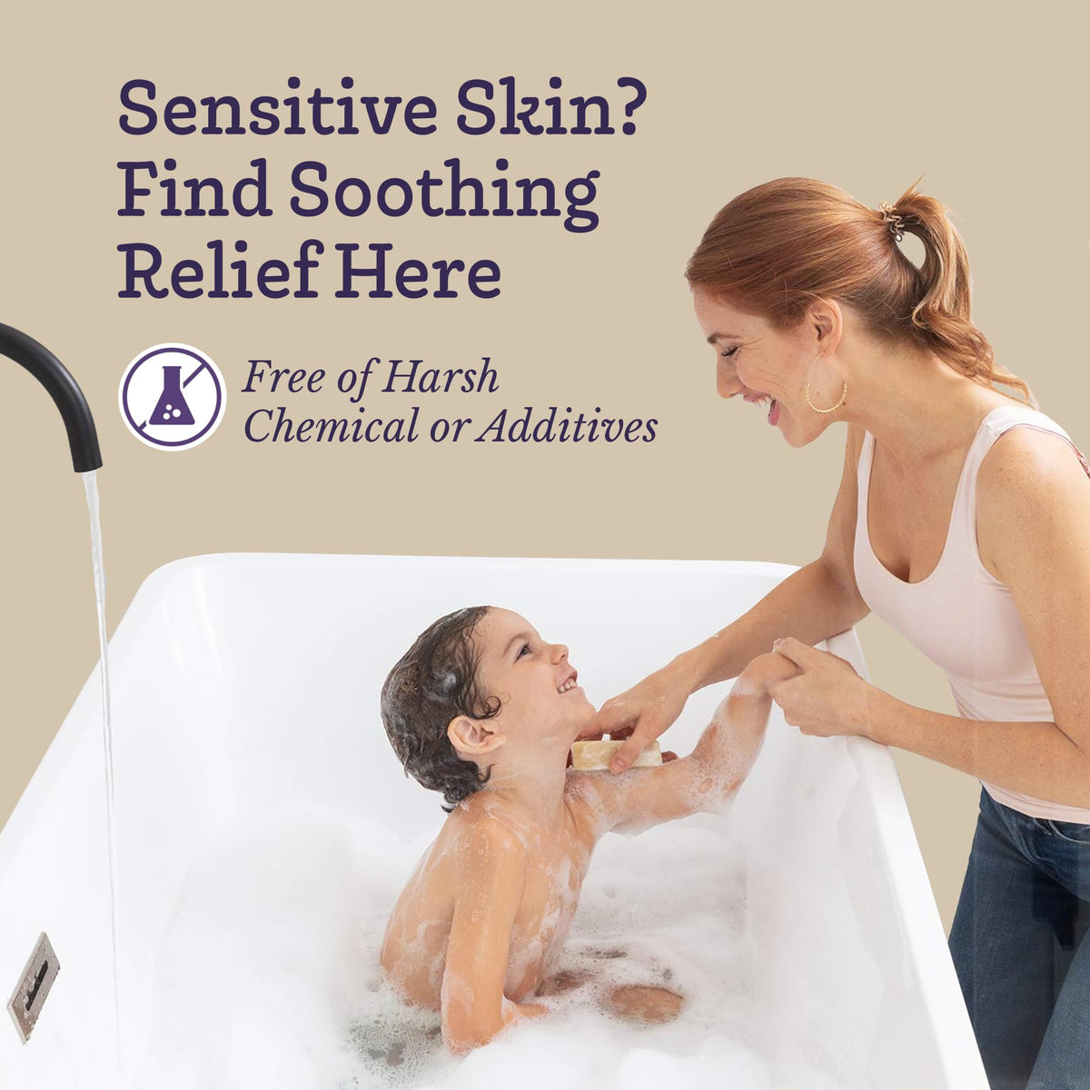 Southern Natural close-up of single lavender goat milk bar, smooth moisturizing texture