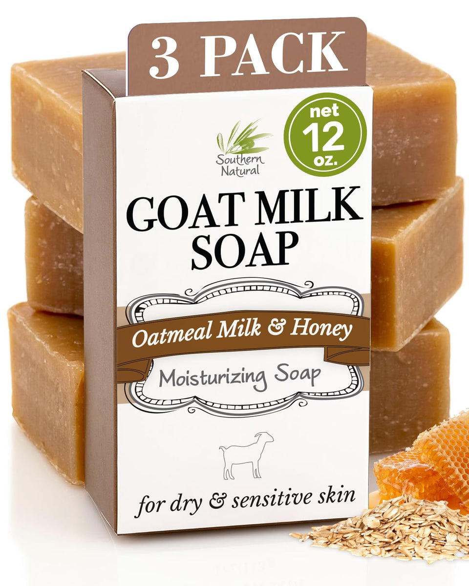 Southern Natural soap front packaging showing three bars and label, clear product identity and gift ready
