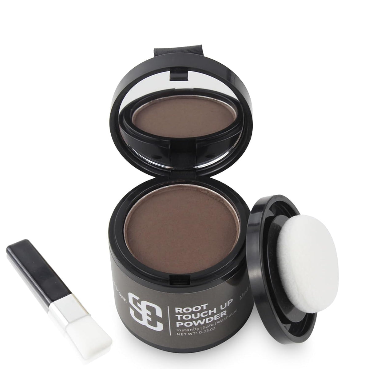 SOVONCARE compact front packaging showing medium brown shade and mirror benefit