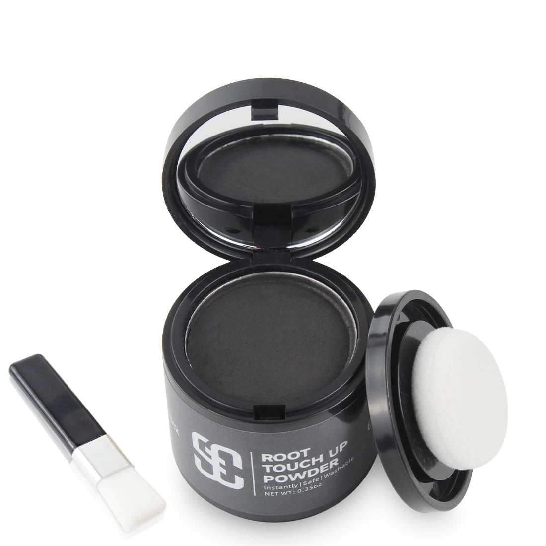 SOVONCARE compact front view showing sleek mirrored case and branding for discreet touch-ups