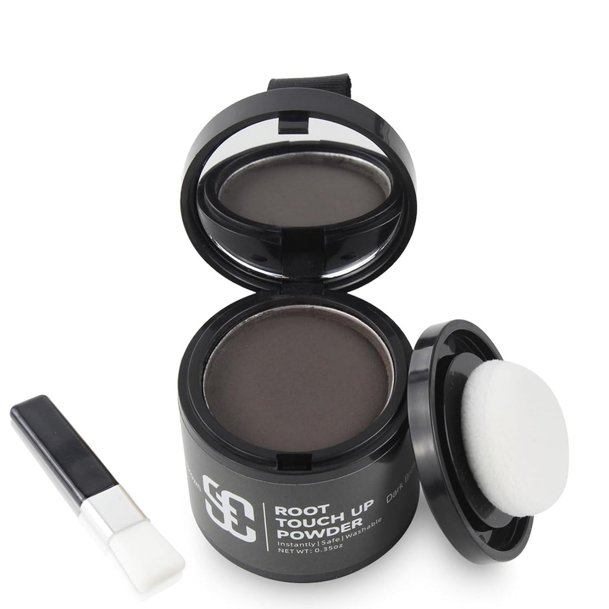 SOVONCARE compact front view showing dark brown shade and travel-ready design benefits