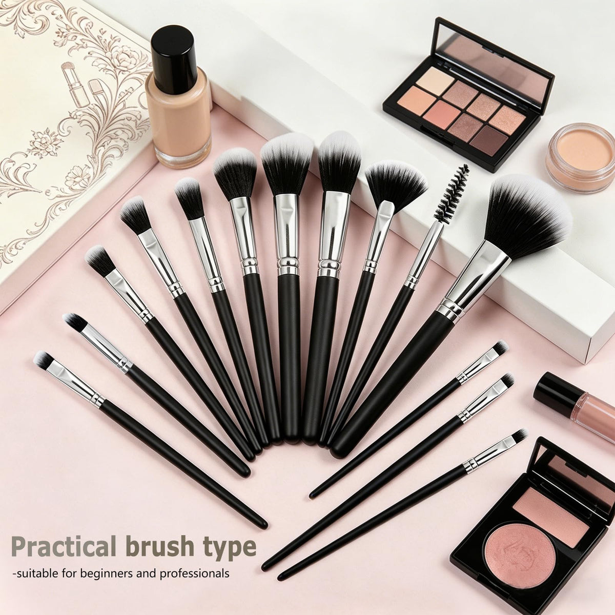 SOYOK assorted eye brushes displayed to illustrate shader, blending and smudge capabilities