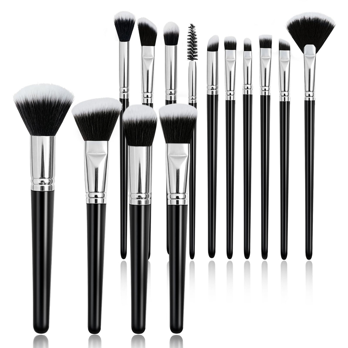 SOYOK front view of the 14-piece brush set in black with travel roll for organized storage