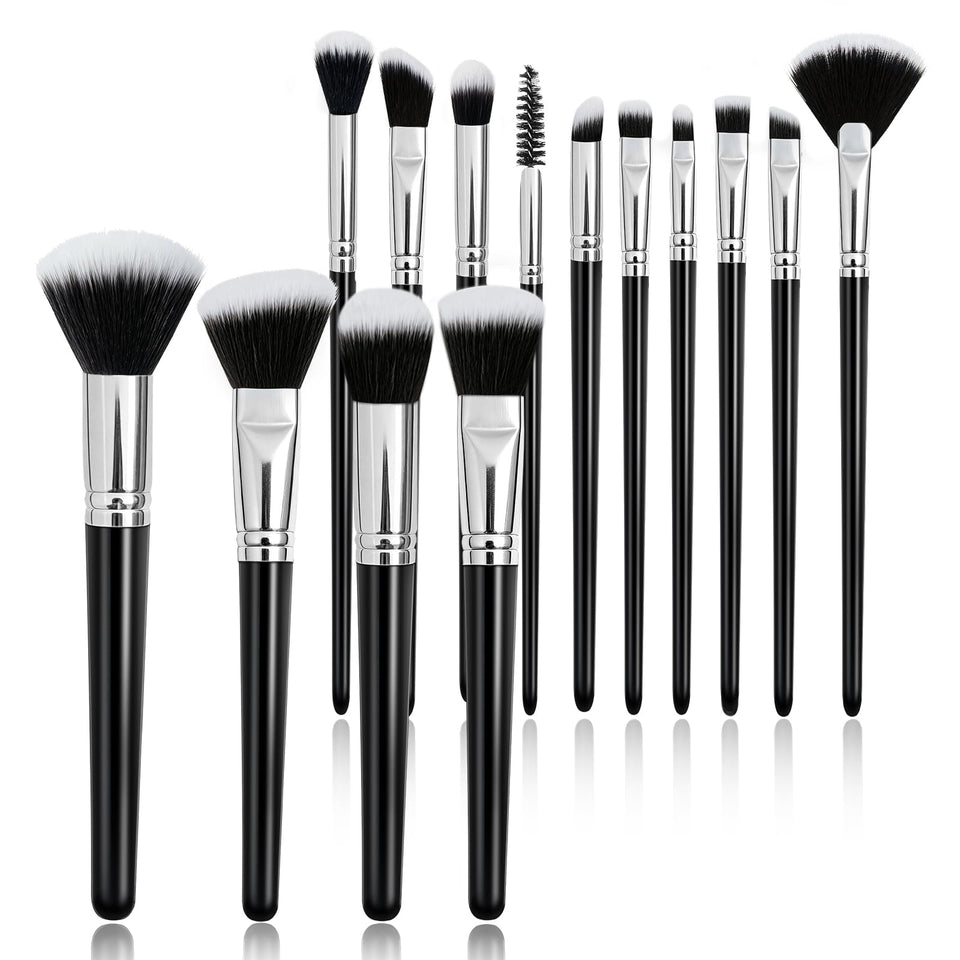 SOYOK front view of the 14-piece brush set in black with travel roll for organized storage