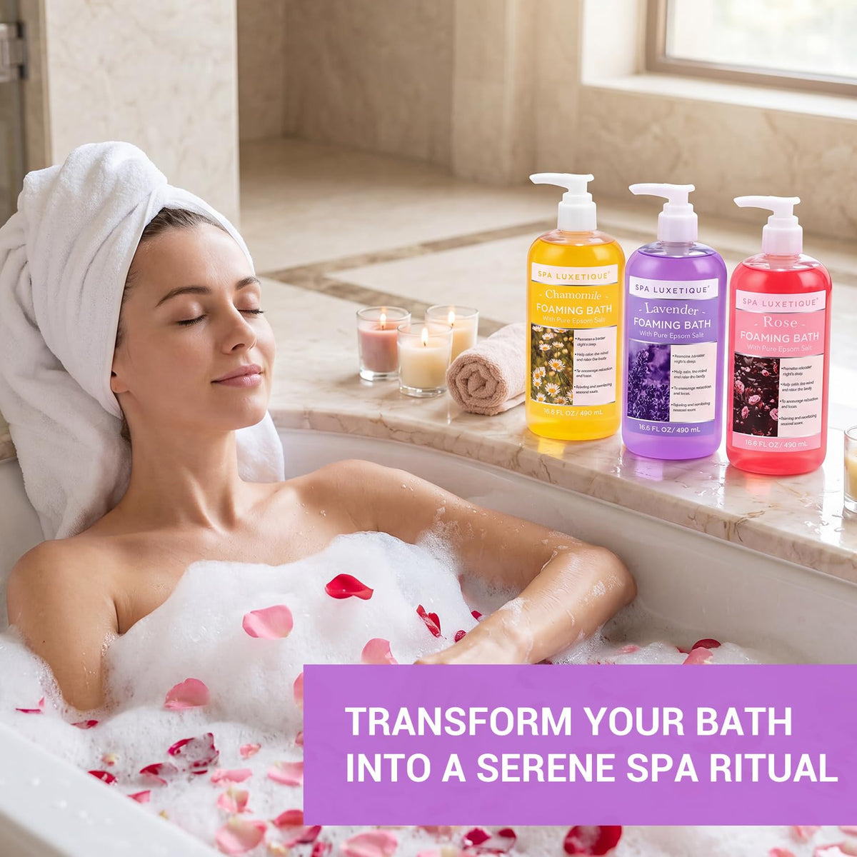 spa luxetique dense bath bubbles texture demonstrating long-lasting foam benefit