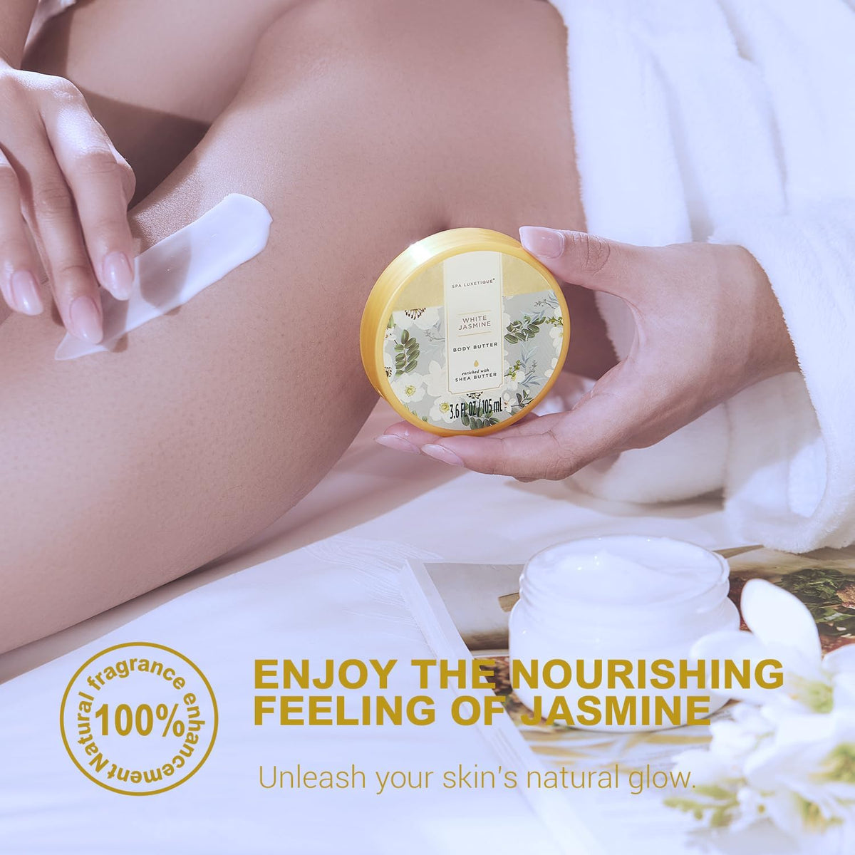 spa luxetique products beside hand for scale and travel-friendly sizes