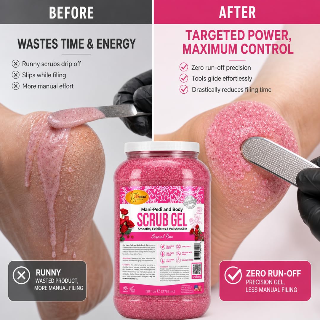 SPA REDI close-up gel texture revealing natural pumice particles and smooth glide