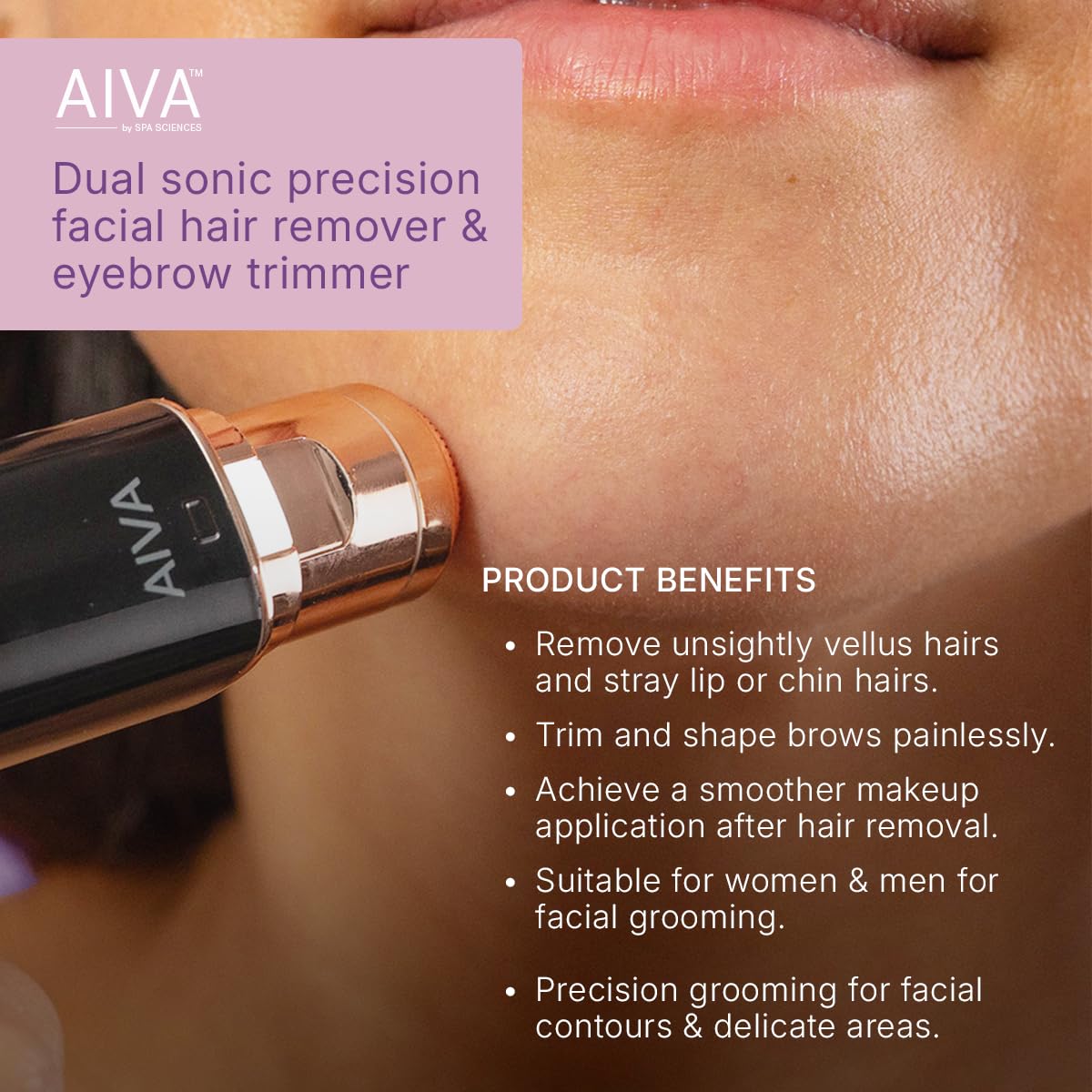 SPA SCIENCES AIVA eyebrow trimmer head pictured for precise shaping benefit