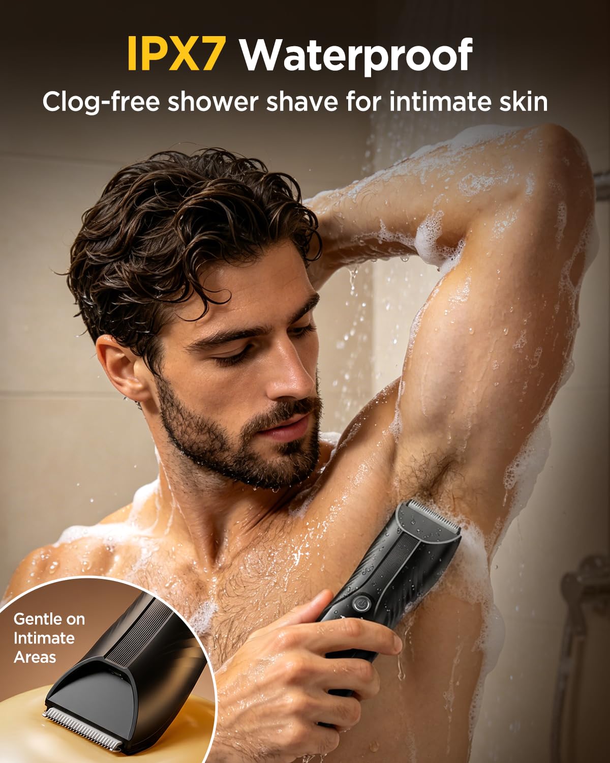 Spacekey trimmer being rinsed in shower for easy wet and dry use