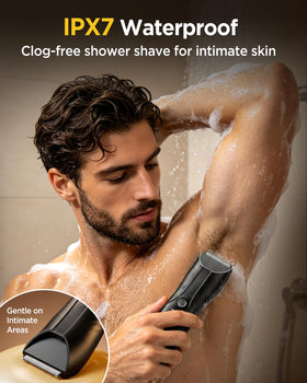 Spacekey trimmer being rinsed in shower for easy wet and dry use