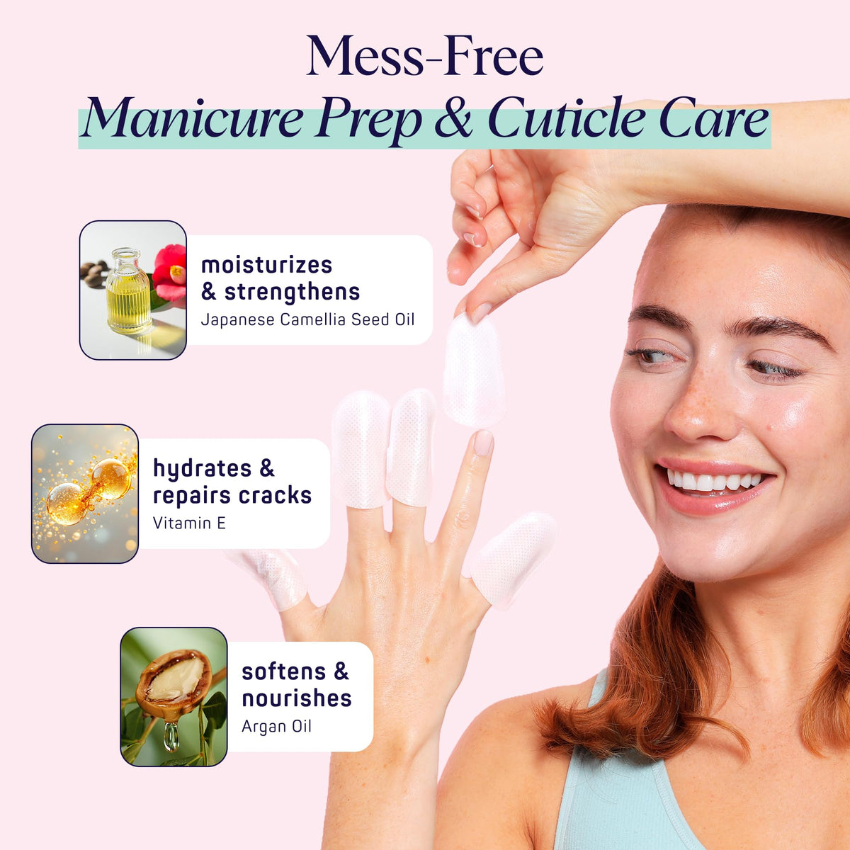 SpaLife cuticle wraps closeup showing camellia oil treatment for nails