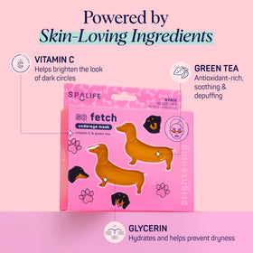 SpaLife dachshund-shaped patches applied under eye demonstrating secure fit and coverage