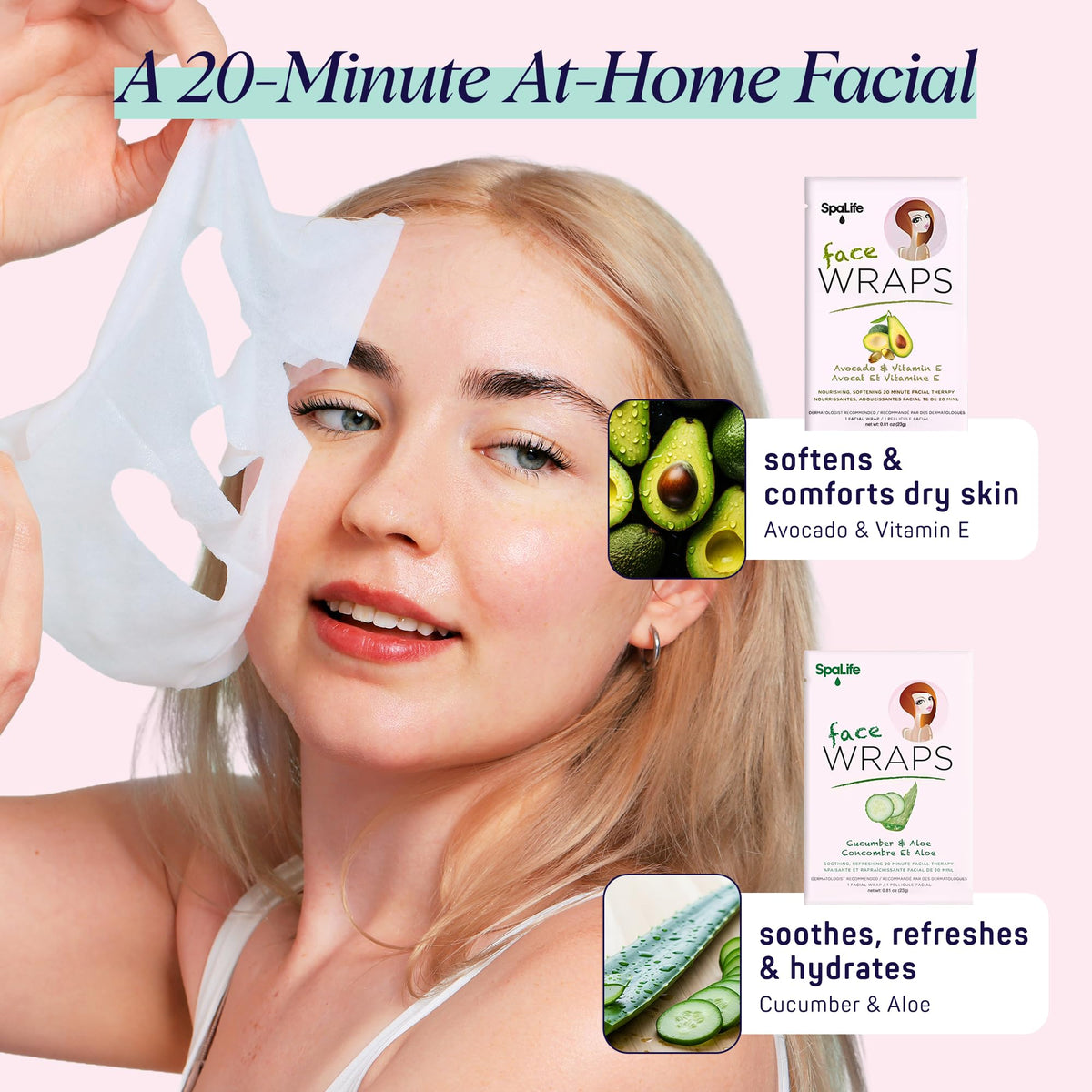 SpaLife face sheet mask flat lay showing soaked sheet and brightening effect