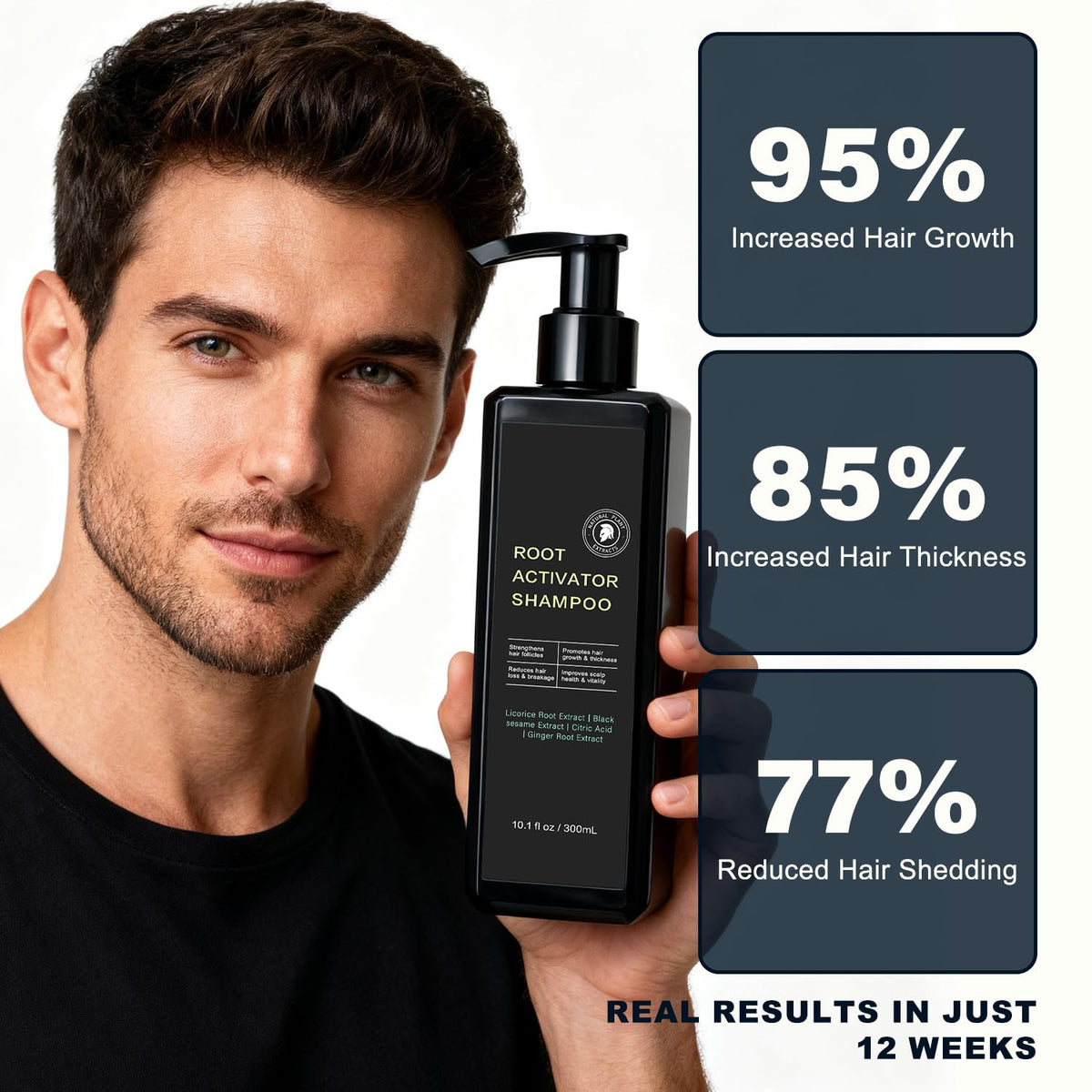 SPARTAN HAIR shampoo on bathroom shelf conveying daily grooming benefits