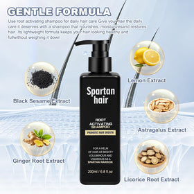SPARTAN HAIR product label and ingredient list visible benefit: plant-based formulation clarity