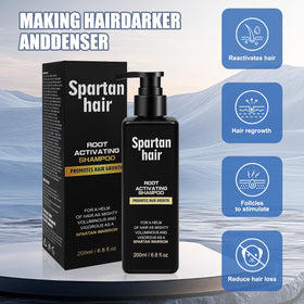 SPARTAN HAIR shampoo texture pouring from bottle close-up benefit: creamy, gentle lather