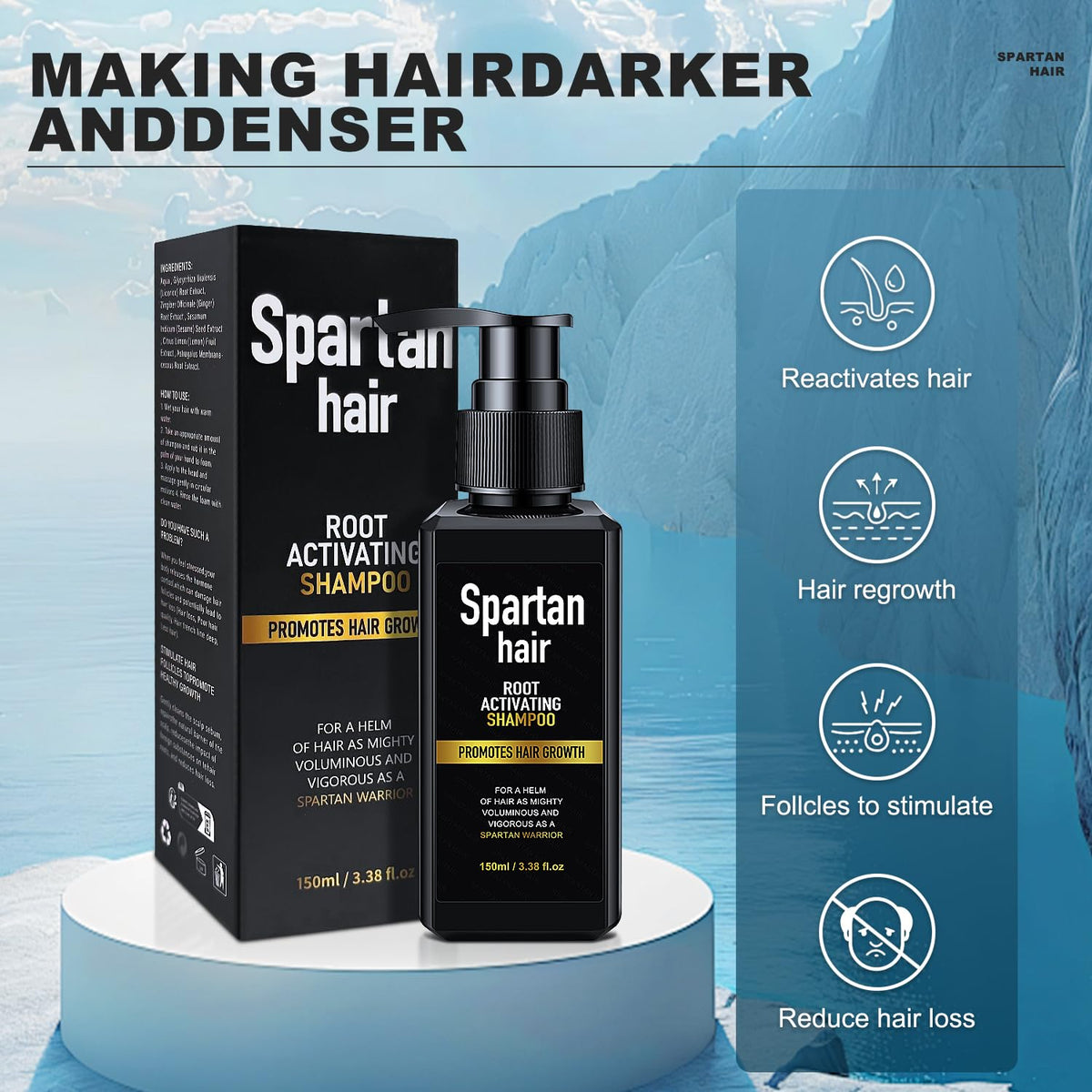 SPARTAN HAIR pump-top detail for easy dispensing and controlled use