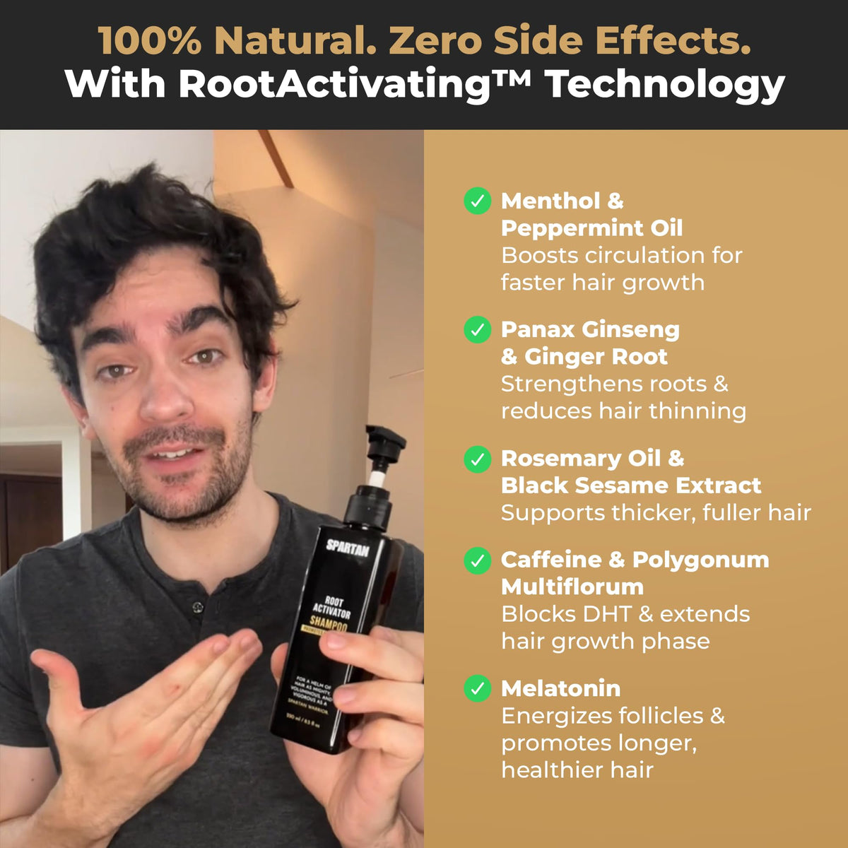 SPARTAN in-shower use with hand massaging scalp demonstrating circulation and cleaning