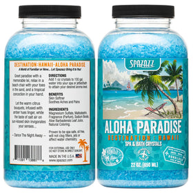 Spazazz label detail revealing ingredients and spa-safe claim