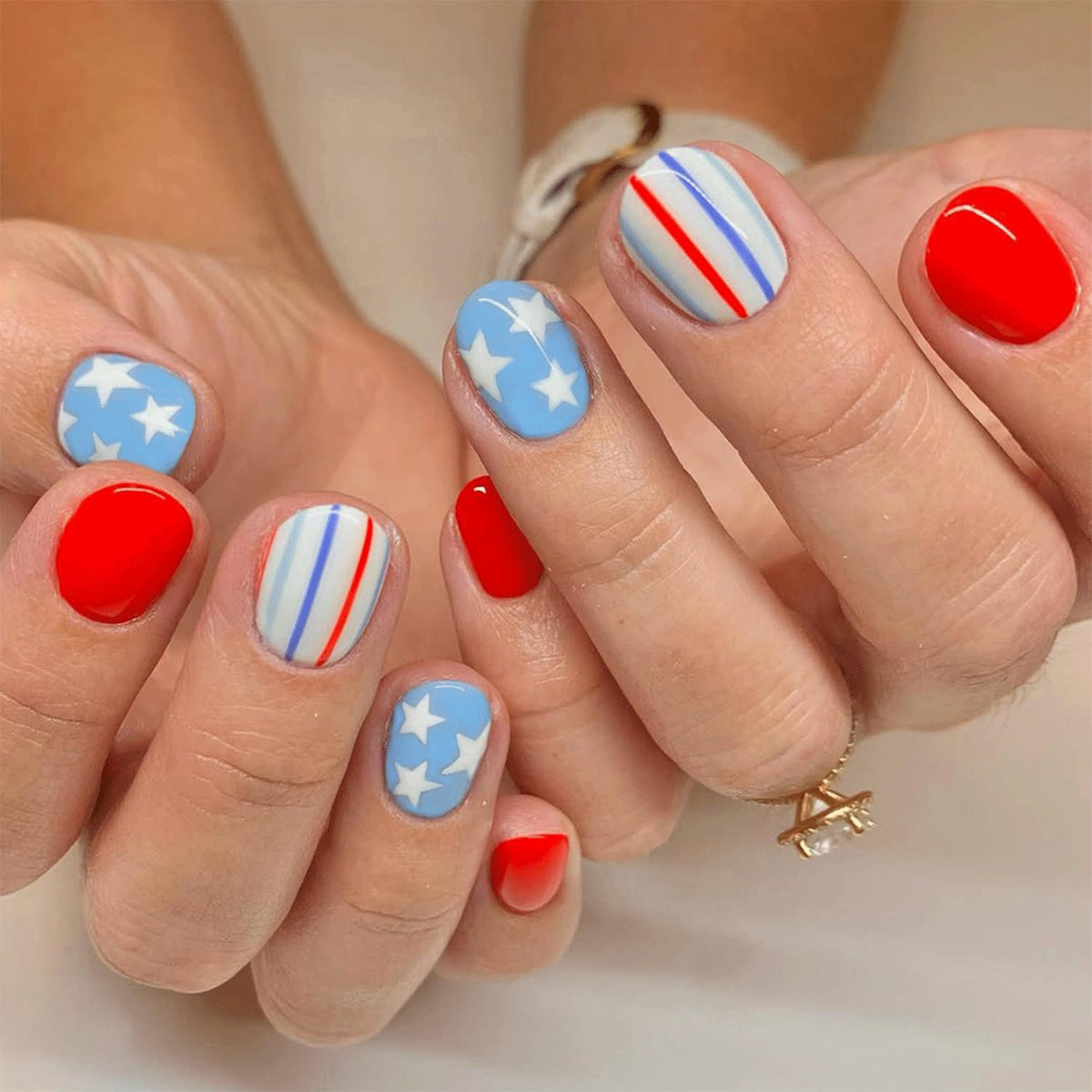 Spebozy front packaging showing patriotic red blue white nails and benefit of ready-to-wear