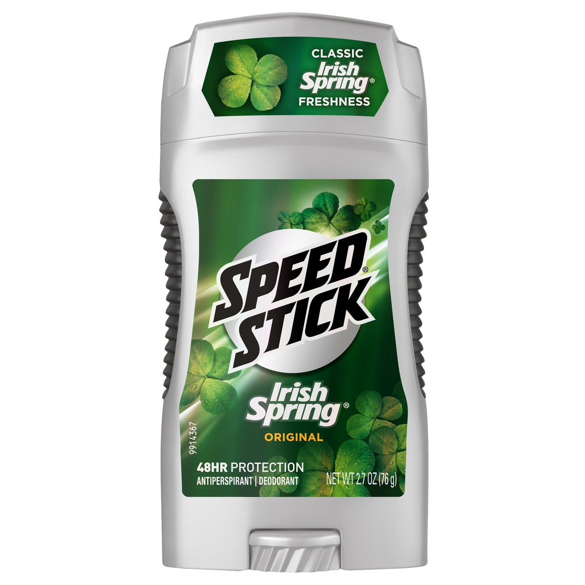 Speed Stick front packaging showing stick and Irish Spring scent for reliable odor control