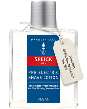 Speick front packaging showing bottle and lavender, calming pre-shave preparation