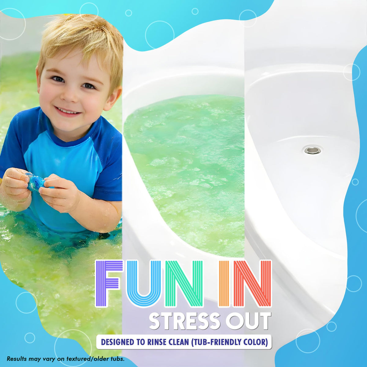 SplashEZ bright color trails in bath water showing engaging visual learning