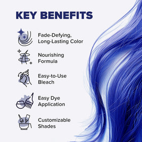 Model wearing styled blue hair after Splat application showing fashion-forward result