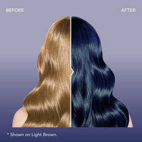 Splat applying midnight indigo to hair demonstrating easy at-home use