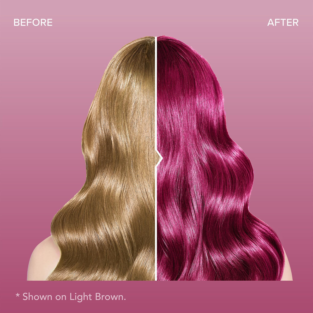 Post-dye hair with Splat conditioner applied showing glossy magenta shine